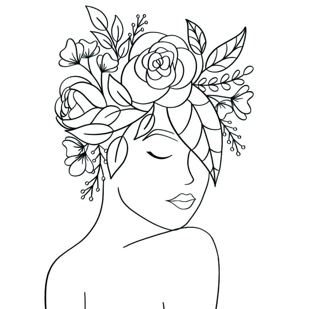 line art floral girl-01